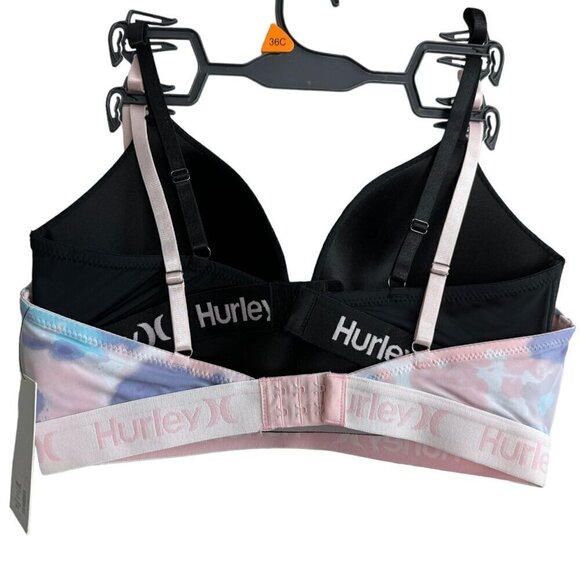 HURLEY NWT 2 Piece Tie Dye Lightly Padded Comfort Bra Pink and Black Women's 36C - Picture 7 of 9